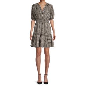 Betsey Johnson Exploded Plaid Puff-Sleeve Dress